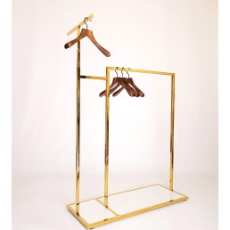 Стійка вішалка золота в магазин одягу напольна для суконь, блуз, костюмів дворівнева (700-02-81)
