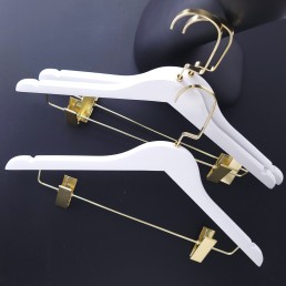 Вішалки дерев'яні плечики для костюмів білі з золотою прищепкою, 44 см (09-15-08)