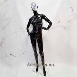 Манекен женский черный с серебрянной маской в полный рост (101-04-06)