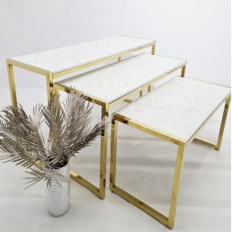 Стойка - столик золотая напольная в центр зала для магазина одежды (700-02-24)